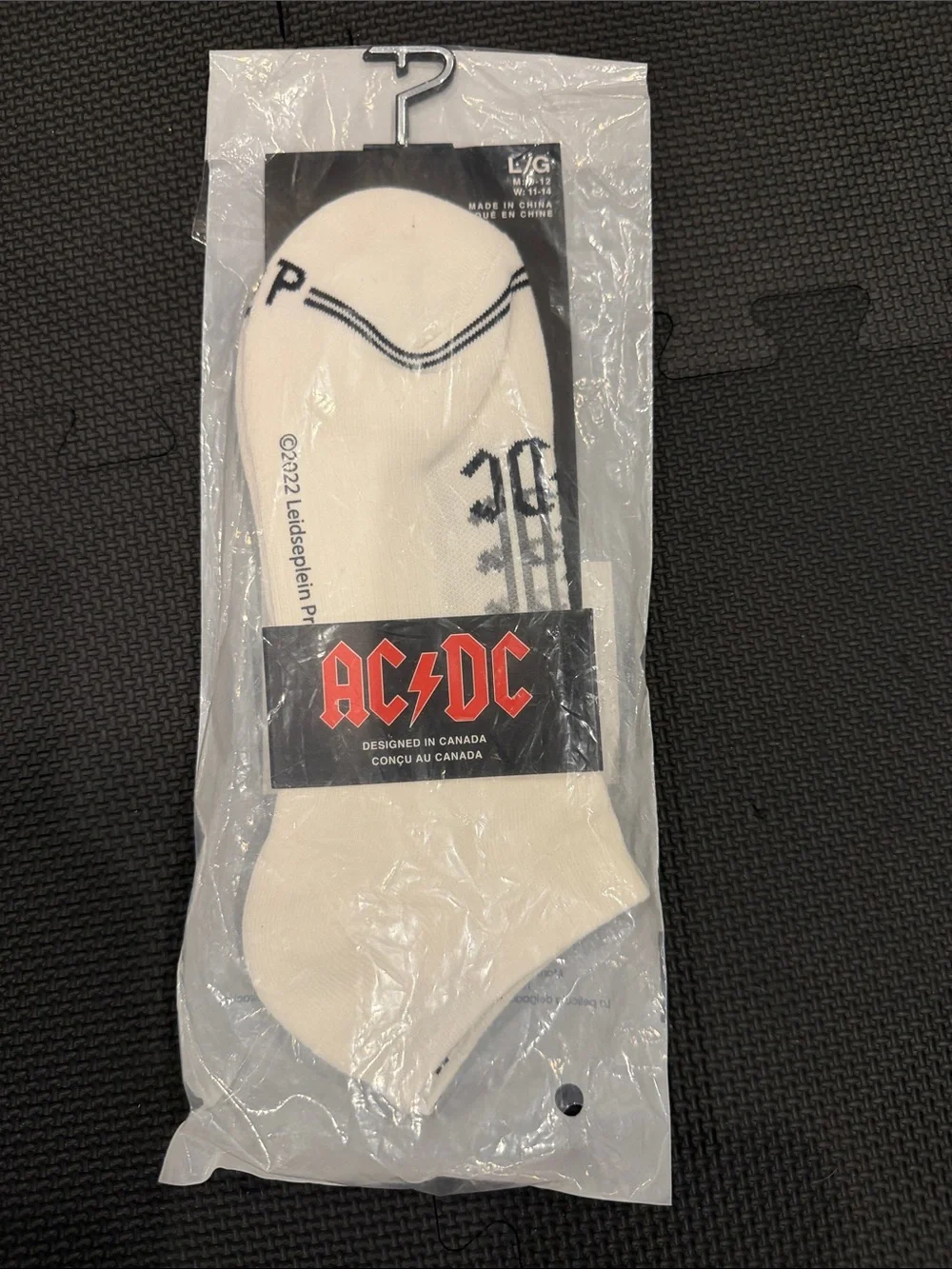 AC/DC White Low-Cut Athletic Socks with Black Logo Accent